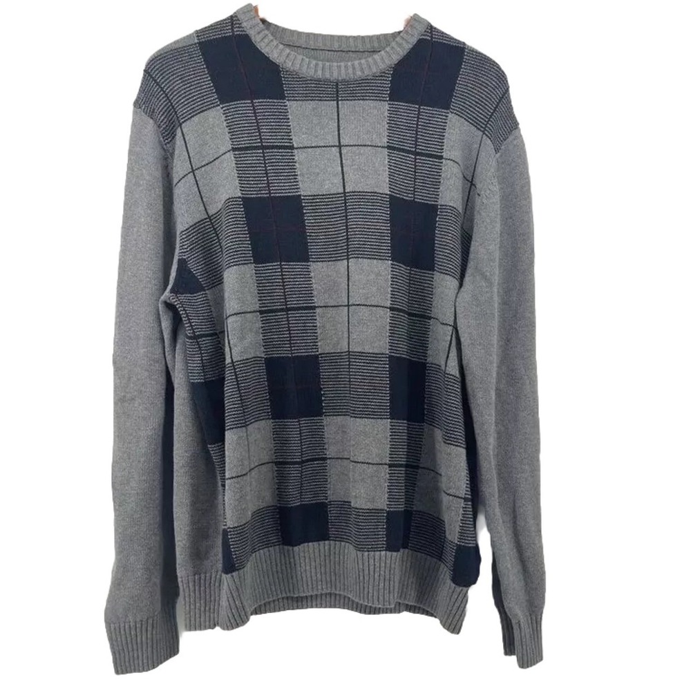 Crew Neck Sweater Men's Large Grandpa Grey Blue Cotton Retro Academia Grunge NEW